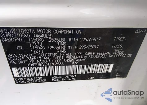 2017 Toyota Rav4 Xle z USA, uszkodzony, nr VIN JTMRFREV2HJ703586